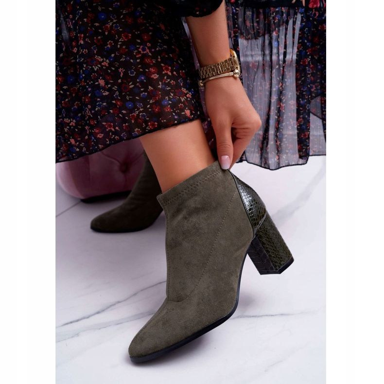 S.Barski Ženske čizme od antilopa na visoku petu Khaki Ferrous kaki 2