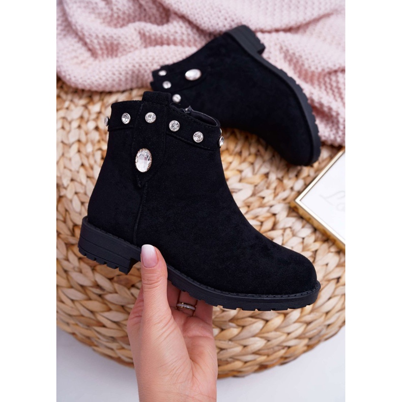 POPA Dječje crne čizme s kristalima Venici ravna peta crna 1