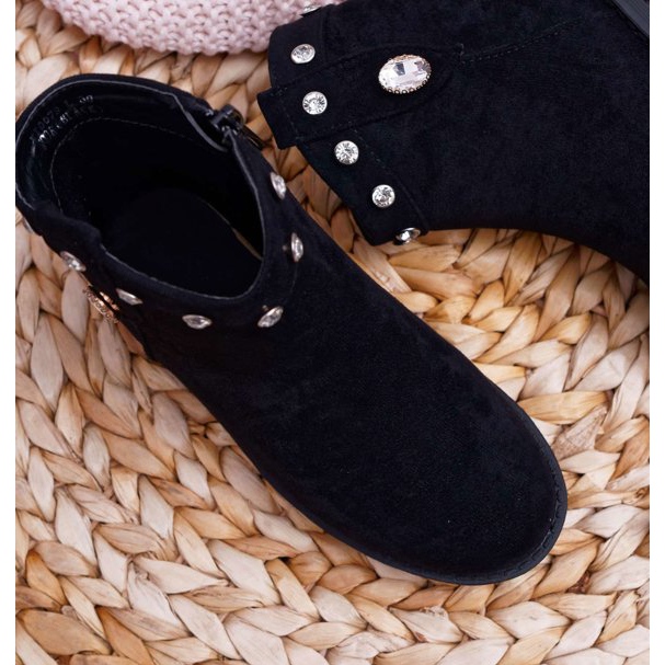 POPA Dječje crne čizme s kristalima Venici ravna peta crna 2