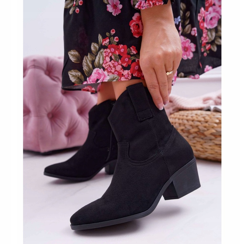 BUGO Ženske čizme na kaubojskim čizmama na ravnoj peti Crna Telifa crno 1