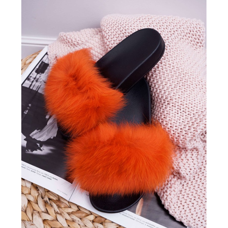 Ženske papuče s prirodnim krznom Orange Naturis naranča 2
