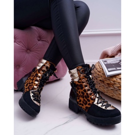 WIN Ženske čizme Trappers Flat Heel Leopard print Move On crno 2