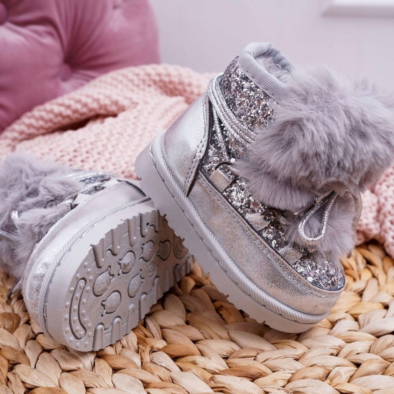 FRROCK Dječje čizme za snijeg s krznom Srebrni Minnie Mouse siva 1
