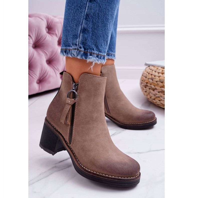 FRJEIN Ženske čizme na petu tople filcane bež boje Delia 1