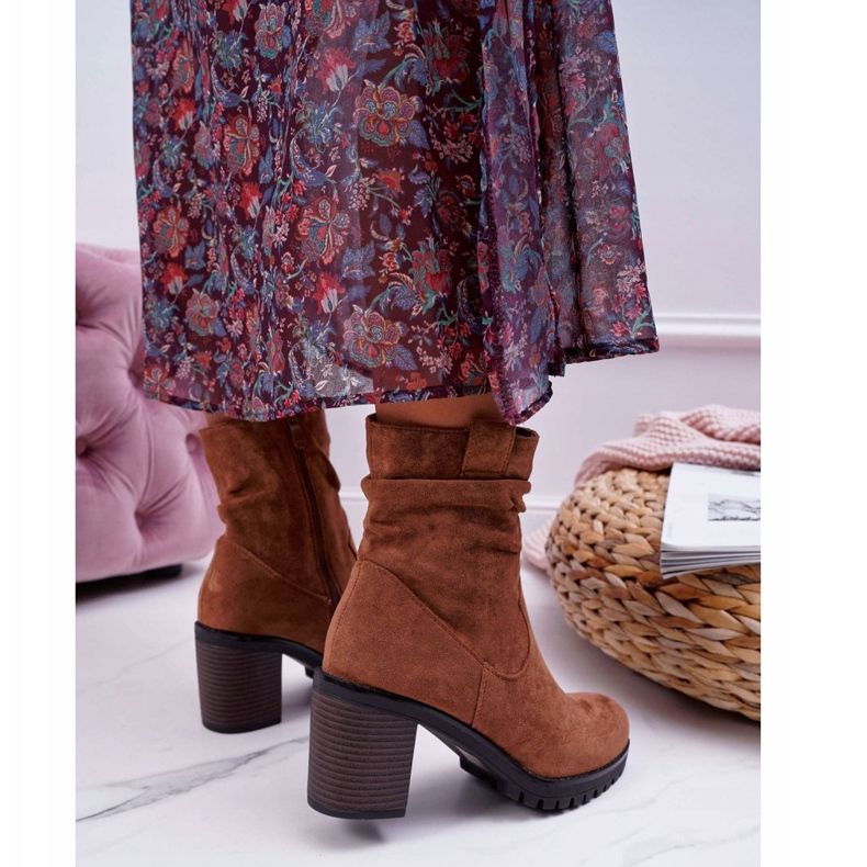 FB2 Ženske čizme na petu Suede Camel Celma smeđa 2