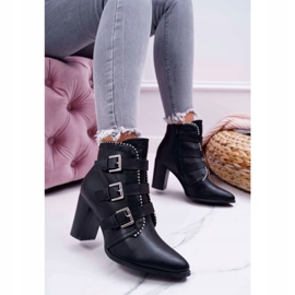 FJ1 Ženske čizme na petu sa kopčama Crni Finbas crna 1