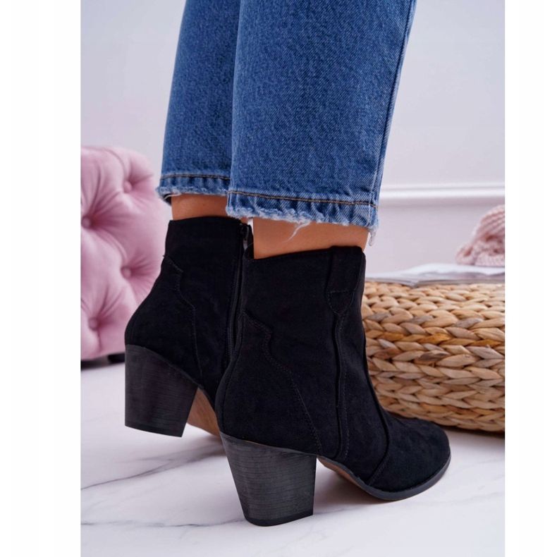 BUGO Ženske čizme na petu Crne kaubojske čizme Nutriso crna 2