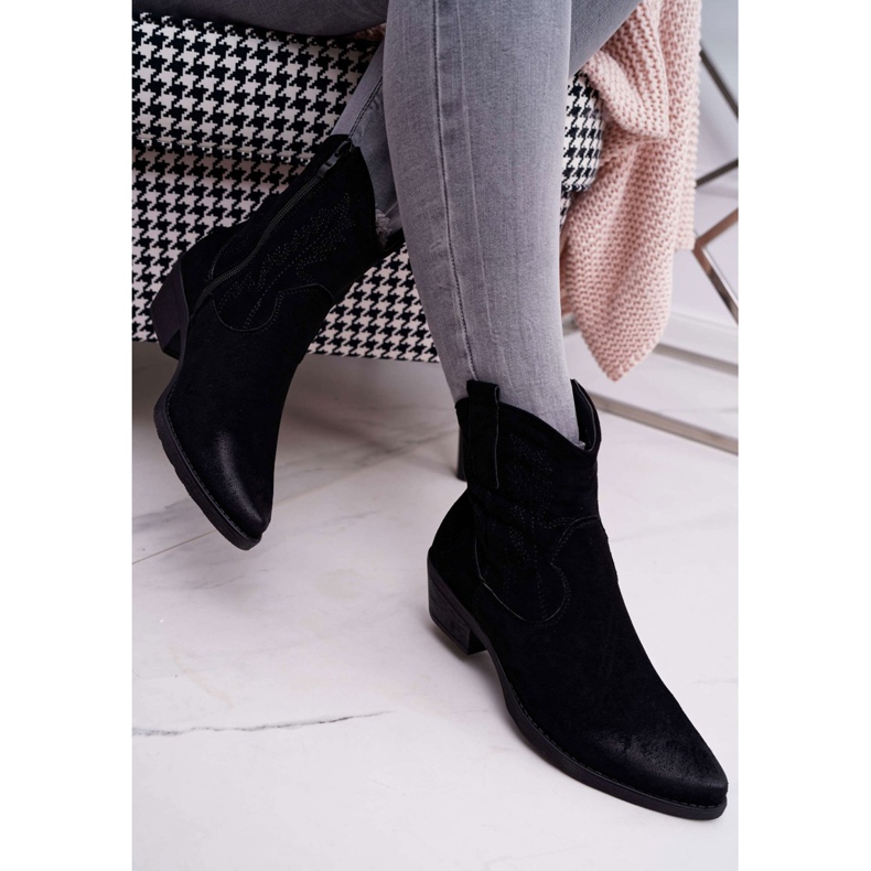 BUGO Ženske kaubojske čizme antilop crne ferders crno 2