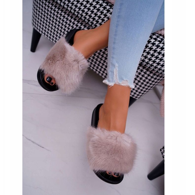 PS1 Ženske bež papuče s krznom NiceFur 2