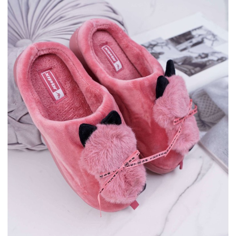 BUGO Ženske papuče s krznenim mačićem Red Kitty crvena 1