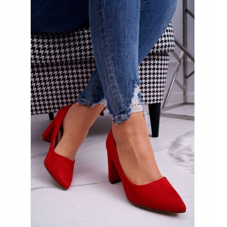 Ženske pumpe na stupu od antilop crvene boje crvena 2