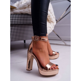 FRID Ženske sandale na visoku petu, platforma od roze zlata Huran ružičasta žuta boja 1