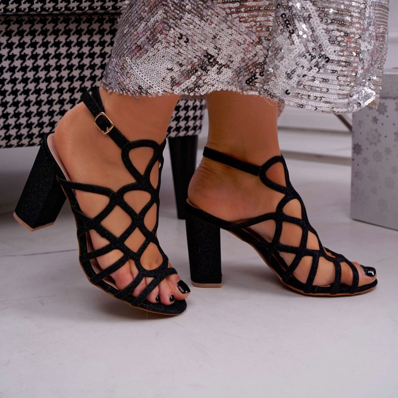 SEA Ženske sandale na štikli sjajne crne Gete crna 2