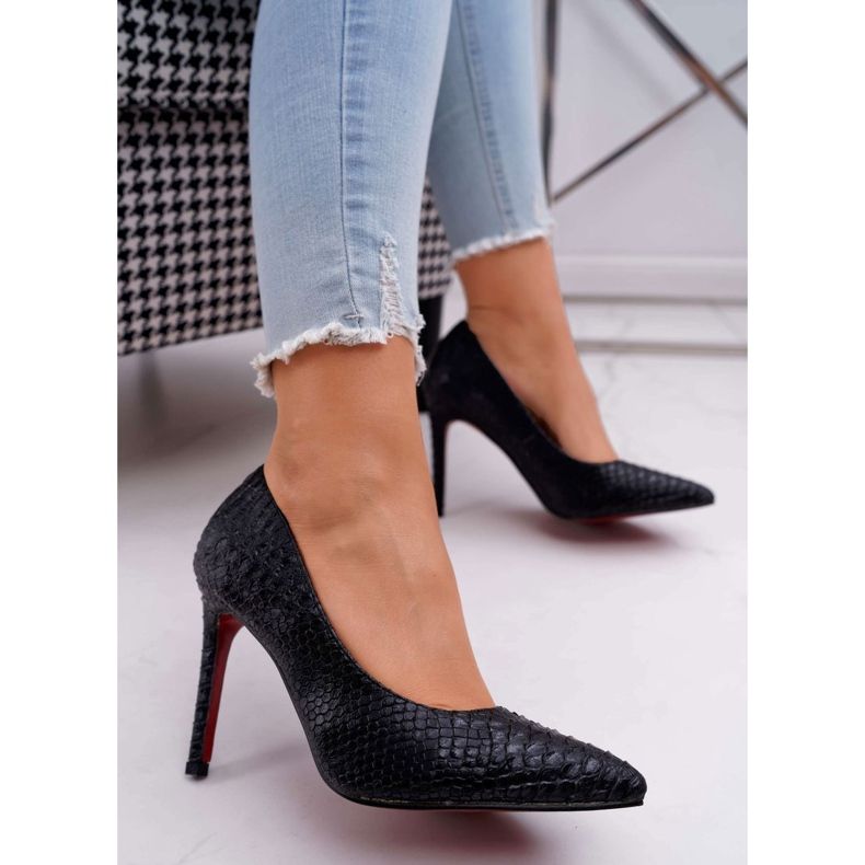 Lu Boo Crna zmijska koža Stilettos SnakeDream crno 1