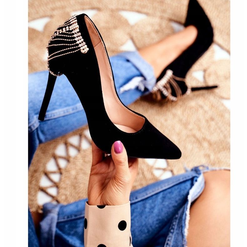 Ženske crne pumpe Suede Party Pacardo crno 1