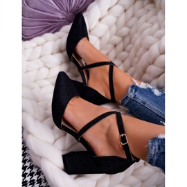 SEA Ženske pumpe na peti sa sjajnim crnim kompletom crno raznobojna 1