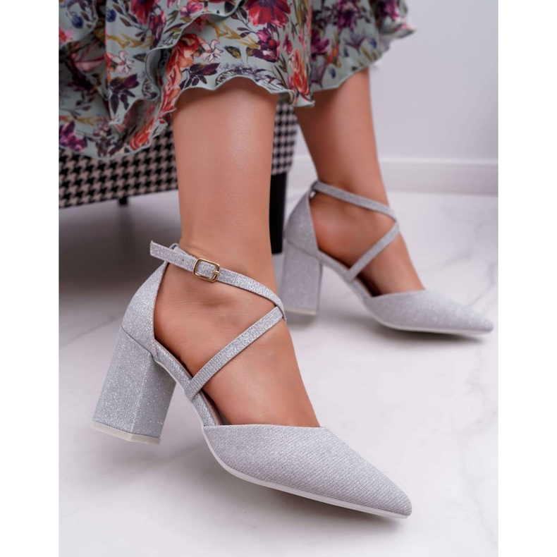 SEA Ženske pumpe na sjajnoj peti sa srebrnim kompletom siva 1