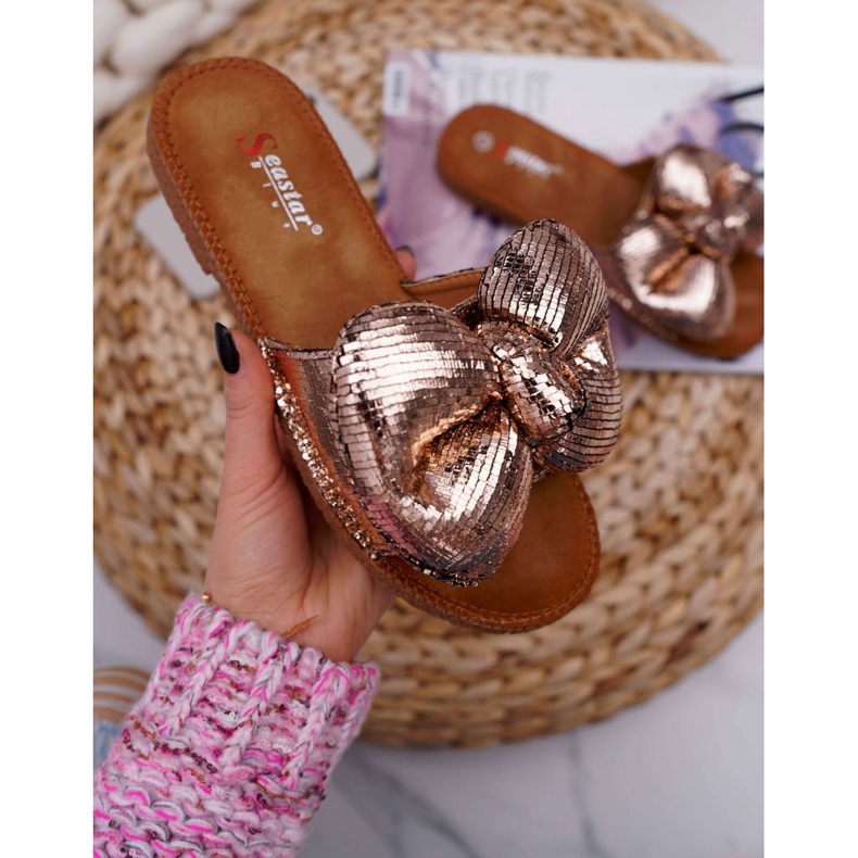 SEA Ženske papuče s velikom mašnom Šampanjac Big Love raznobojna 1