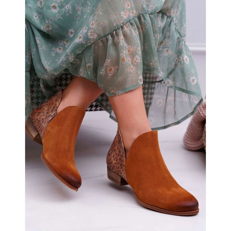 Ženske ravne čizme Maciejka proljetna koža crvena 04091-49 smeđa 2