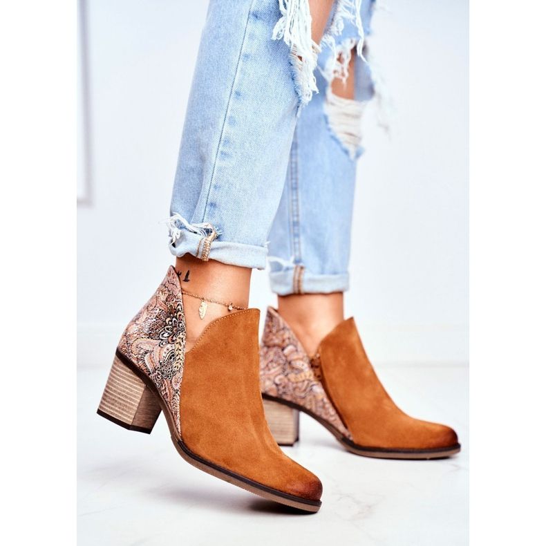 Ženske čizme na petu Maciejka proljetna koža crvena 04492-29 smeđa 1