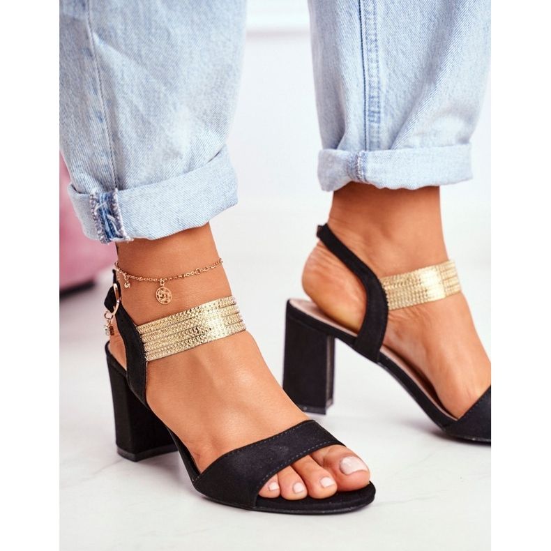 S.Barski Ženske sandale na petu Suede Black Uživajte crna 1