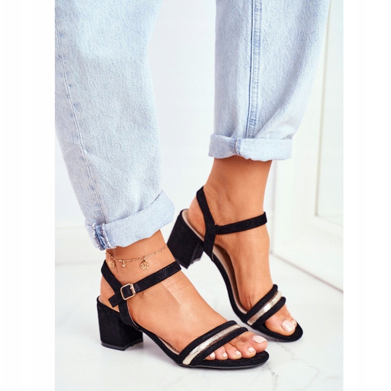 S.Barski Ženske sandale na petu sa sjajnom crnom Wixi crna 1