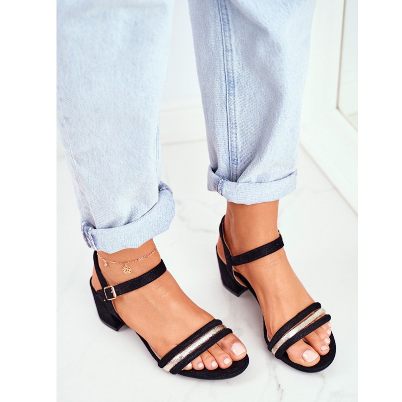 S.Barski Ženske sandale na petu sa sjajnom crnom Wixi crna 2