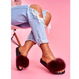 Ženske papuče s prirodnim krznom tamnocrvene Naturis crvena 1