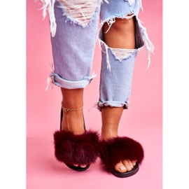 Ženske papuče s prirodnim krznom tamnocrvene Naturis crvena 2