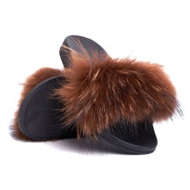 Ženske papuče s prirodnim krznom smeđe boje Naturis smeđa 1