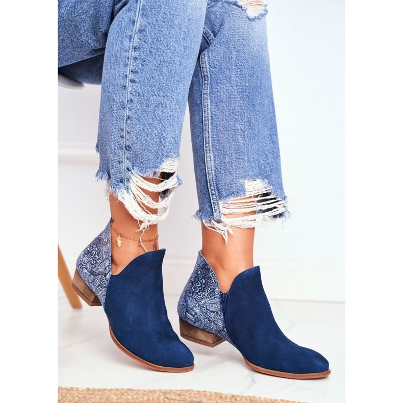 Ženske ravne čizme Maciejka proljetna koža tamnoplava 04091-47 1