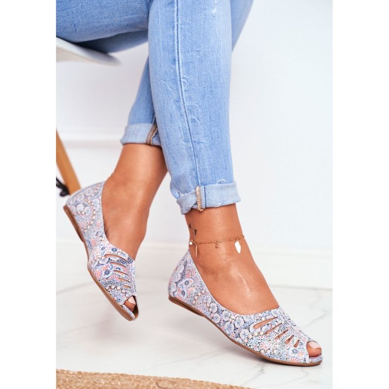 Ženske balerinke Maciejka koža bijela i plava s uzorcima 03497-13 raznobojna 2