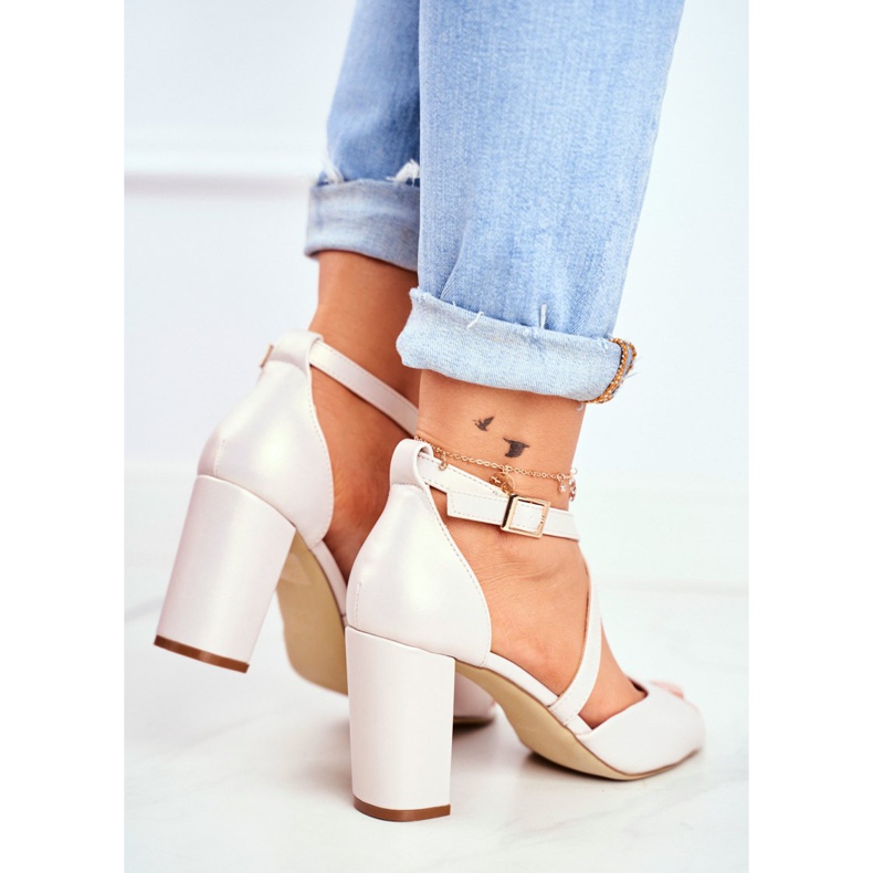 Ženske sandale na visoku petu Sergio Leone bež biser SK865 2