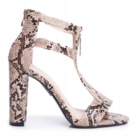 PS1 Ženske sandale na peti zmijska ludost bež smeđa 2