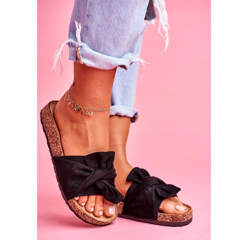 SEA Ženske papuče na plutenim mašnicama Black Felis crna 1