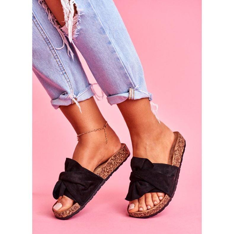 SEA Ženske papuče na plutenim mašnicama Black Felis crna 2