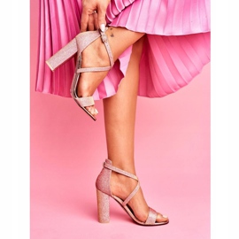 SEA Ženske sandale na peti sa sjajem Champagne Vivi ružičasta žuta boja 1