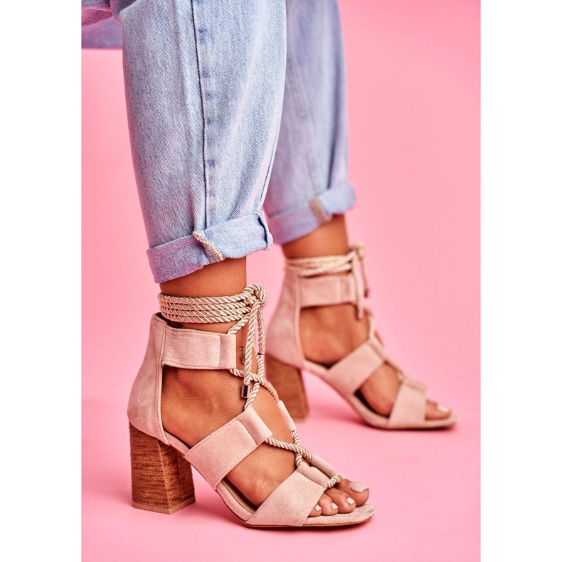 SEA Ženske sandale na petu vezane antilop Bež Amore 1