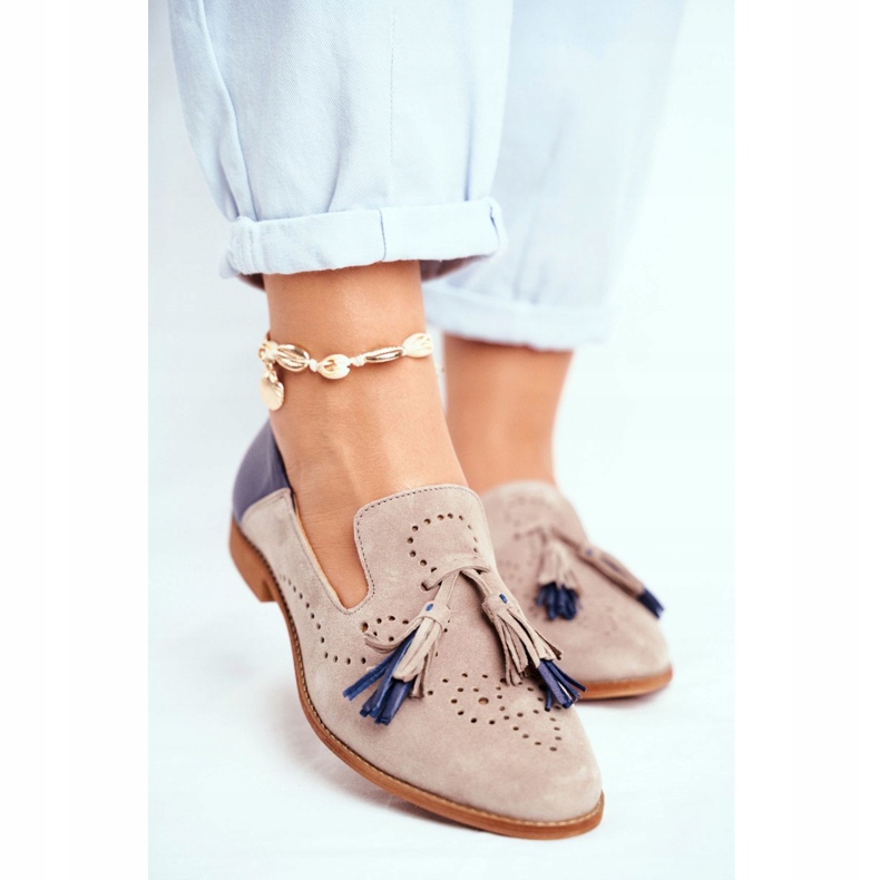 Ženske pantalone Maciejka Kožne mokasine Bež 04484-04 / 00-5 2