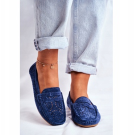 S.Barski Ženske natikače s ažurnom kožom Navy Blue Salem tamnoplava 2