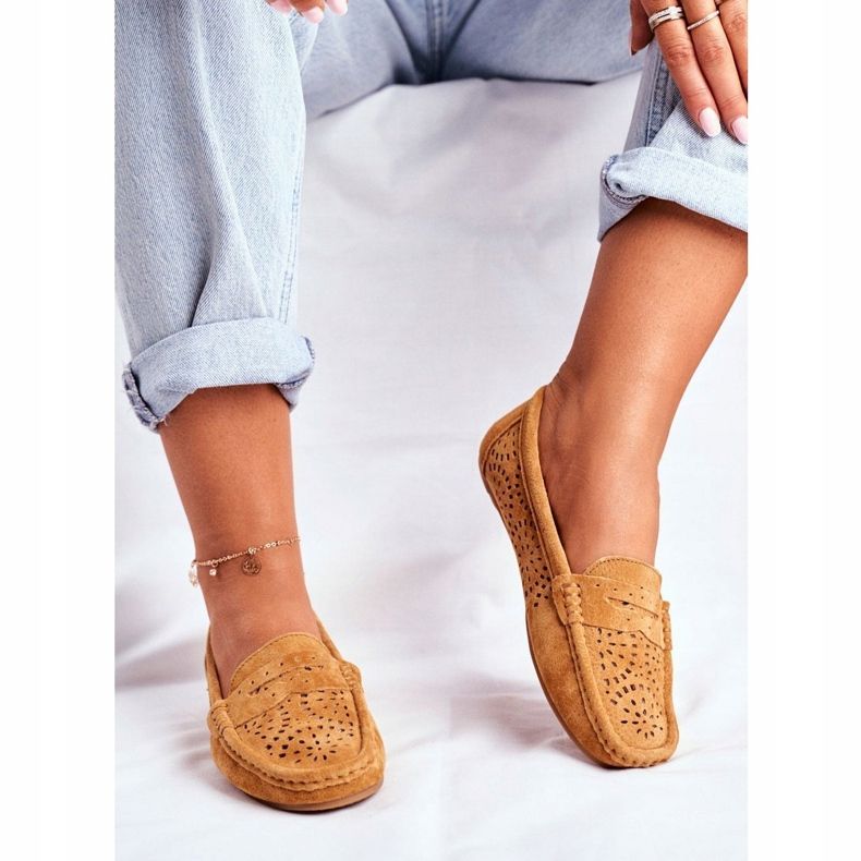 S.Barski Ženske natikače s ažurnom kožom Camel Salem smeđa 1