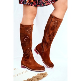 Ženske visoke čizme Maciejka Leather Openwork Camel 04525-29 smeđa 1