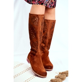 Ženske visoke čizme Maciejka Leather Openwork Camel 04525-29 smeđa 2