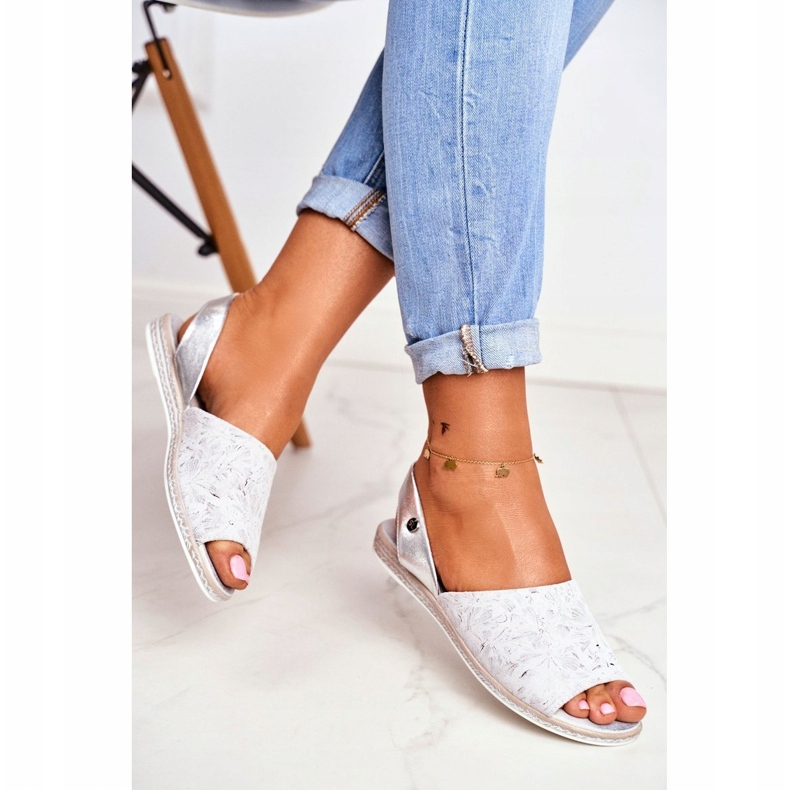 Ženske sandale ravne Sergio Leone srebrne SK030 siva 2