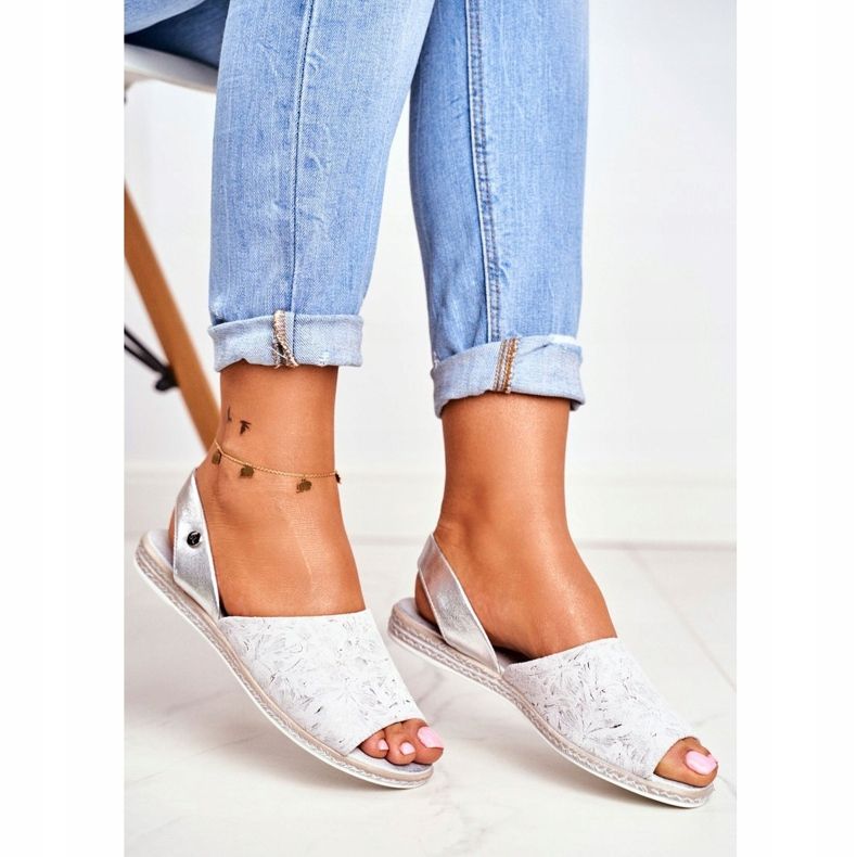 Ženske sandale ravne Sergio Leone srebrne SK030 siva 1