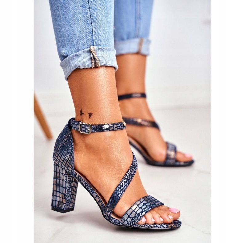 Ženske sandale na visoku petu Sergio Leone tamnoplava ljuska SK870 mornarsko plava 1