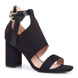 Vinceza Ženske sandale na visoku petu s crnim dlanovima i drškom crno 1