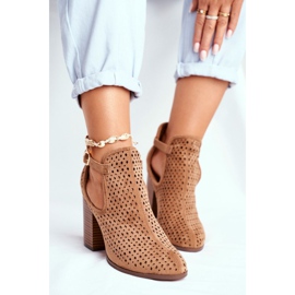 Ženske čizme na peti Suede Openwork Camel Morrena smeđa 1