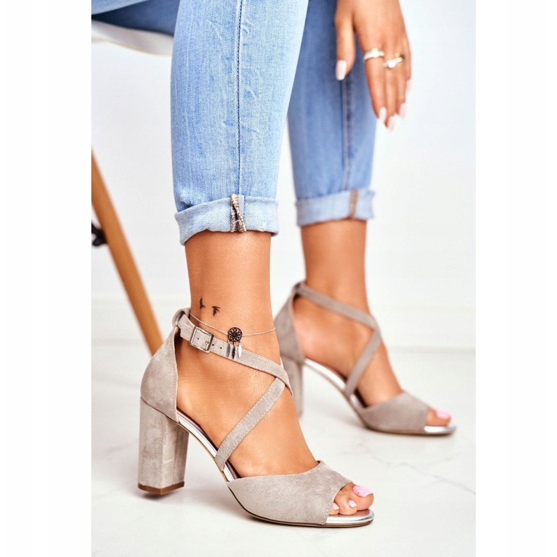 Ženske sandale na visoku petu Sergio Leone Grey SK865 siva 1