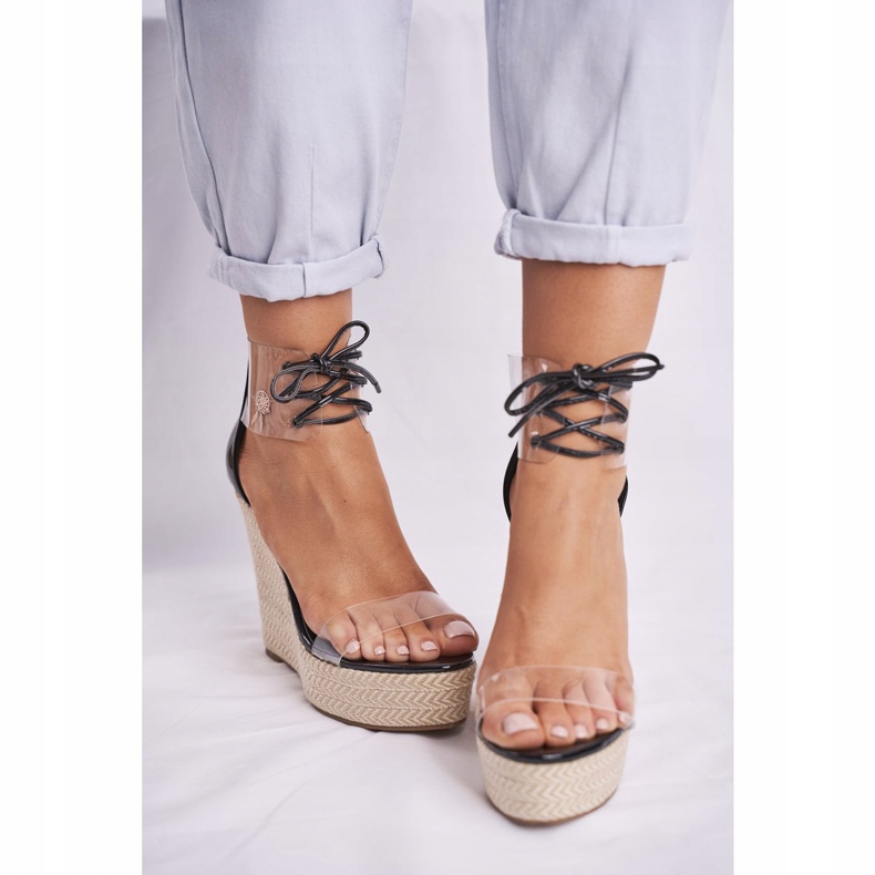 FB1 Ženske sandale na klin crne Lijep način crno 2